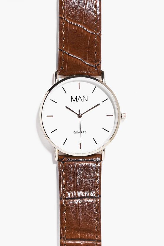 Classic Watch With Faux Snakeskin Strap